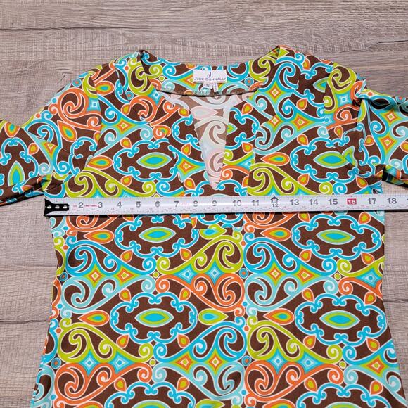 Jude Connally Nylon Colorful Slinky Geometric Mini Dress Size Small Stretch Prep - Picture 6 of 6